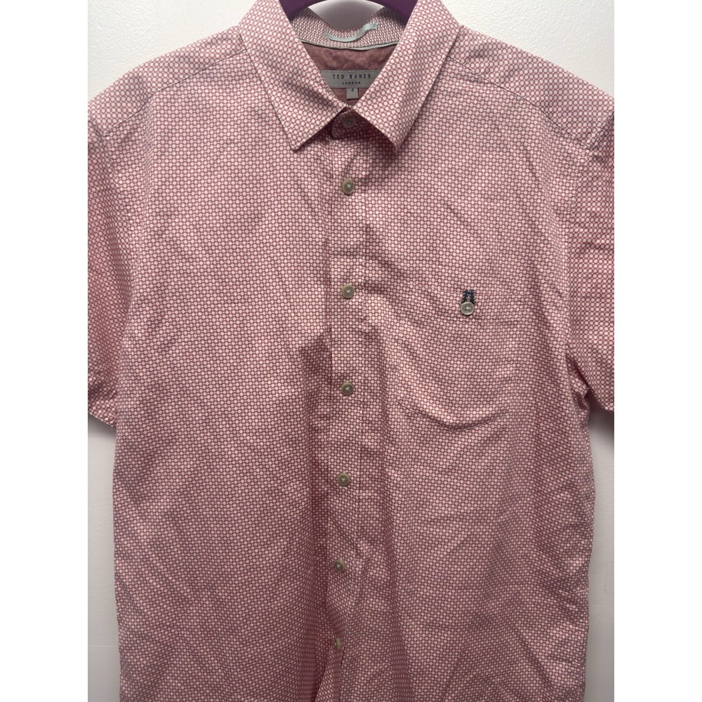Ted Baker Mens Shirt Size 4 Large Short Sleeve Button Down Pocket Old Money#14 - Picture 3 of 12